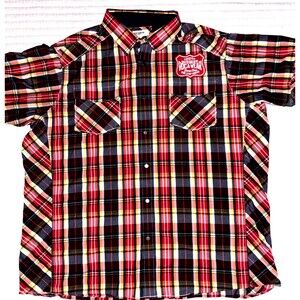 Rocawear Denim Co. Master Build Snapdown Shirt Red/Blue Plaid Size 3XL  Y2K Logo